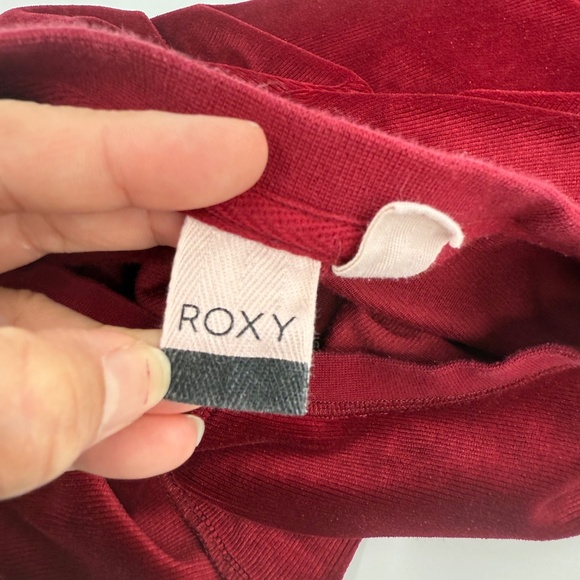 Roxy Sweatshirt Women XL Red Micro Corduroy Velour Pullover Crew Neck Cropped - Picture 7 of 12
